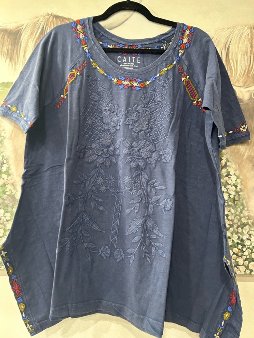 CATIE SADIE EMBROIDERED TUNIC TOP BLUEBELL